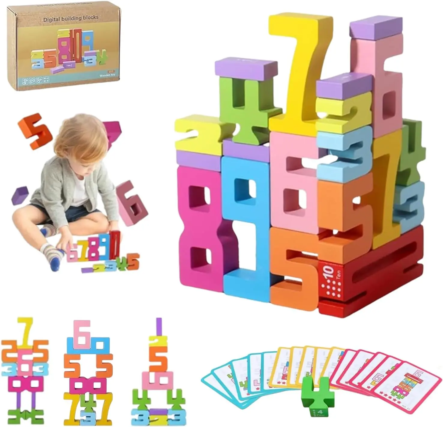 20PCS Wooden Number Blocks Montessori Number Blocks Math Learning Toys Parent-Child Interaction Educational Counting Toys Balance Competition Toy for 3+ Years Old Kids Gift for Boys and Girls ﻿