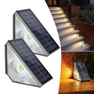 Solar Step Lights LED Deck Lighting Outdoor Waterproof Decorative Fence Light Warm Suitable for Garden Patio Porch Entrance Outdoor Step Lamps