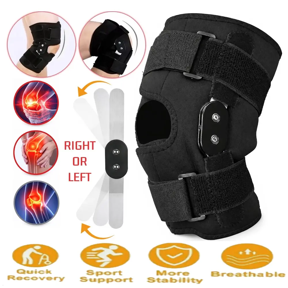 Hinged Spring‑Supported Knee Stabilizer Brace, Breathable Nylon Spandex Compression Sleeve, Adjustable Open Patella Design for Fitness, Walking, ACL Support & Joint Pain Relief