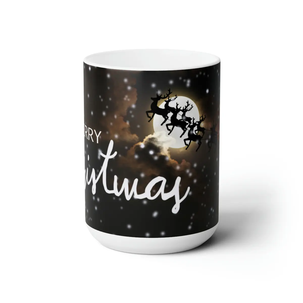 Merry Christmas Flying Sleigh Santa Coffee Tea Cup Large Ceramic Mug 15oz Drink Beverage Drinkware Tumbler Reusable Washable