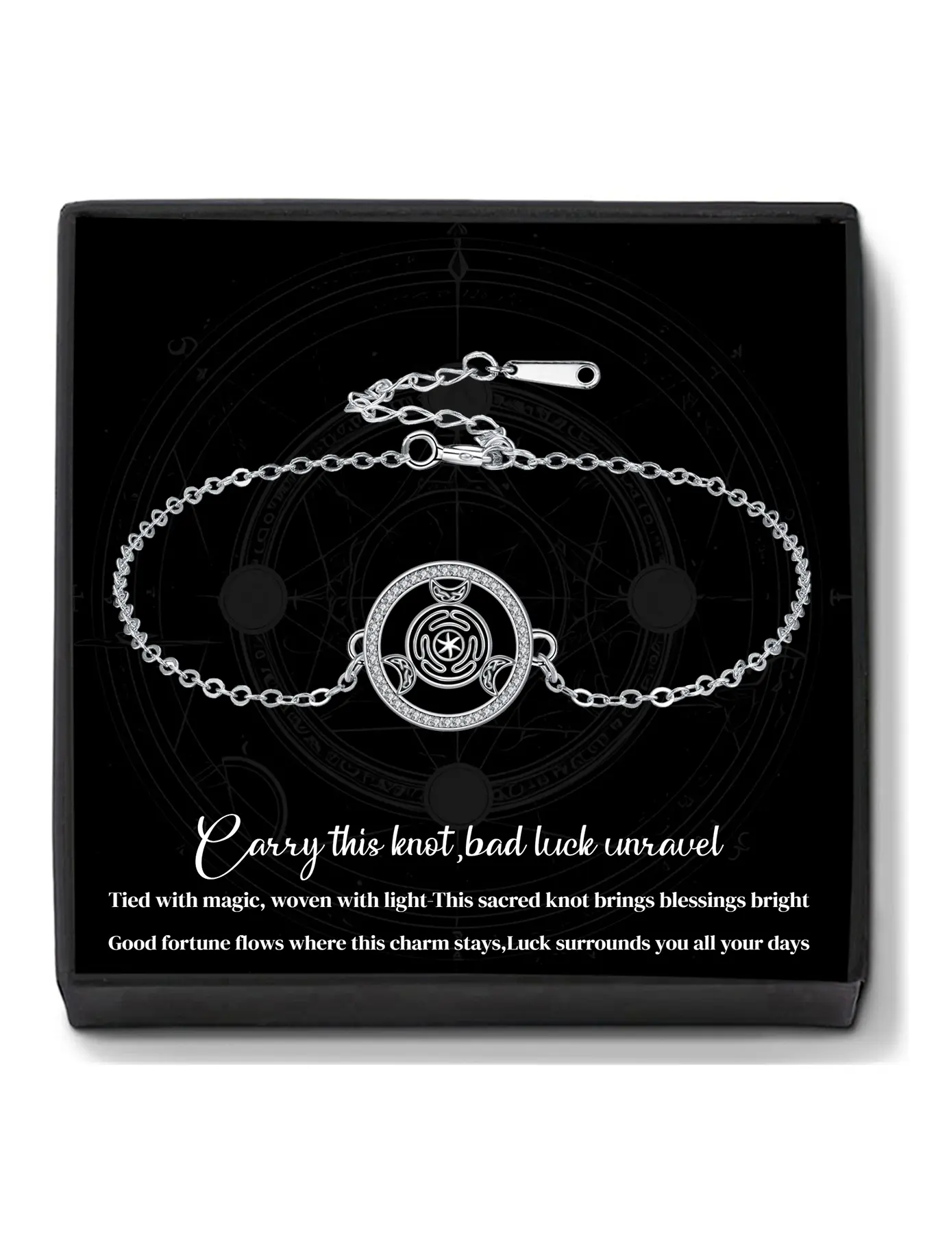 Wheel of Hecate Exquisite Copper Chain Bracelet With Blessing Message Card, Pagan Goddess Wiccan Statue Bracelet, Witch Knot nudo de bruja wiccan Jewelry Gifts for Women, Witchy Jewelry