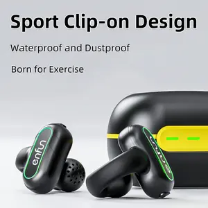 EnFun Open Ear Headphones - Bluetooth 5.3 Wireless Open Ear Earbuds with Earhooks for Long Time Playback, Clip-on Earphone with IPX7 Waterproof for Fitness, Running and Outworks