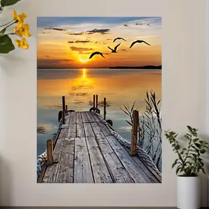 2D Flat, 2D Flat, 1pc Frameless Painting, Tranquil Sunset And Seascape with Birds Canvas Art, Creative Poster, Modern Home Wall Art Decor, WC, Living Room, Bedroom, Office, Dining Room, Bar Wall Decoration, Printed, Artwork, Perfect Gift And Decor