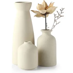 3 Piece Ceramic Vase Set for Home Decoration, Flower Arrangement Vase, Modern Rustic Farmhouse Decor, Pampas Grass Display Vases for Table and Shelf