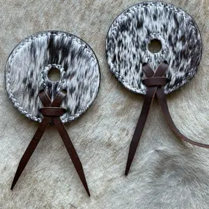 Pair Hair On Cowhide Leather Western Bit Guards 3” Diameter Size