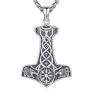 DRINSPER Mjölnir Necklace 925 Sterling Silver Pendant Thor's Hammar Necklace Viking Jewelry Norse Mythology Paganism Jewelry for Pagan for Men Women