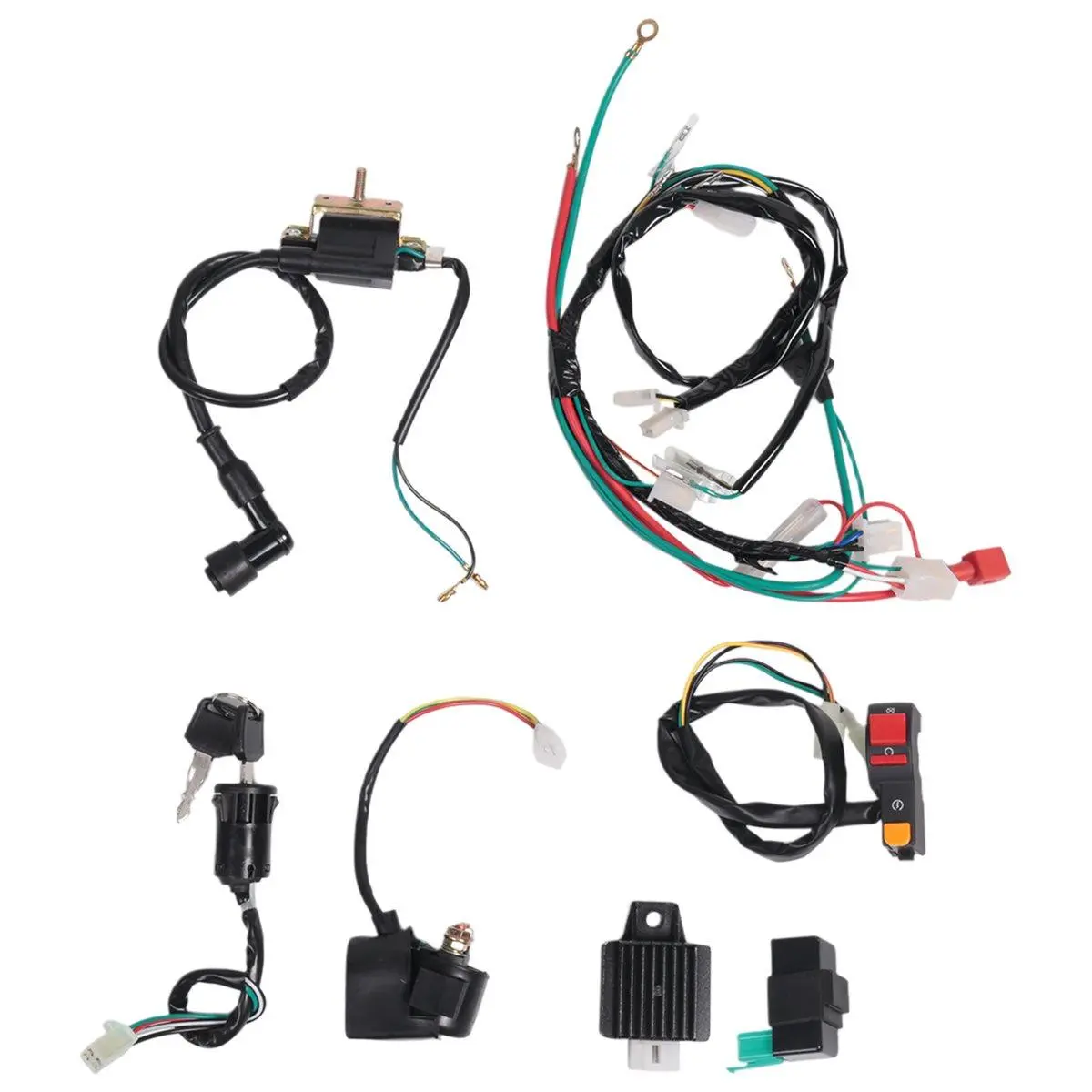Wiring Harness CDI Ignition Coil Kit for 50cc 70cc 90cc 110cc ATV Electric Quad Vehicle, Full Vehicle Circuit Ignition