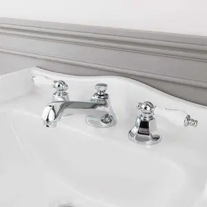 Deco Widespread Bathroom Sink Faucet Polished Nickel - Porcelain Lever Handles sink faucet