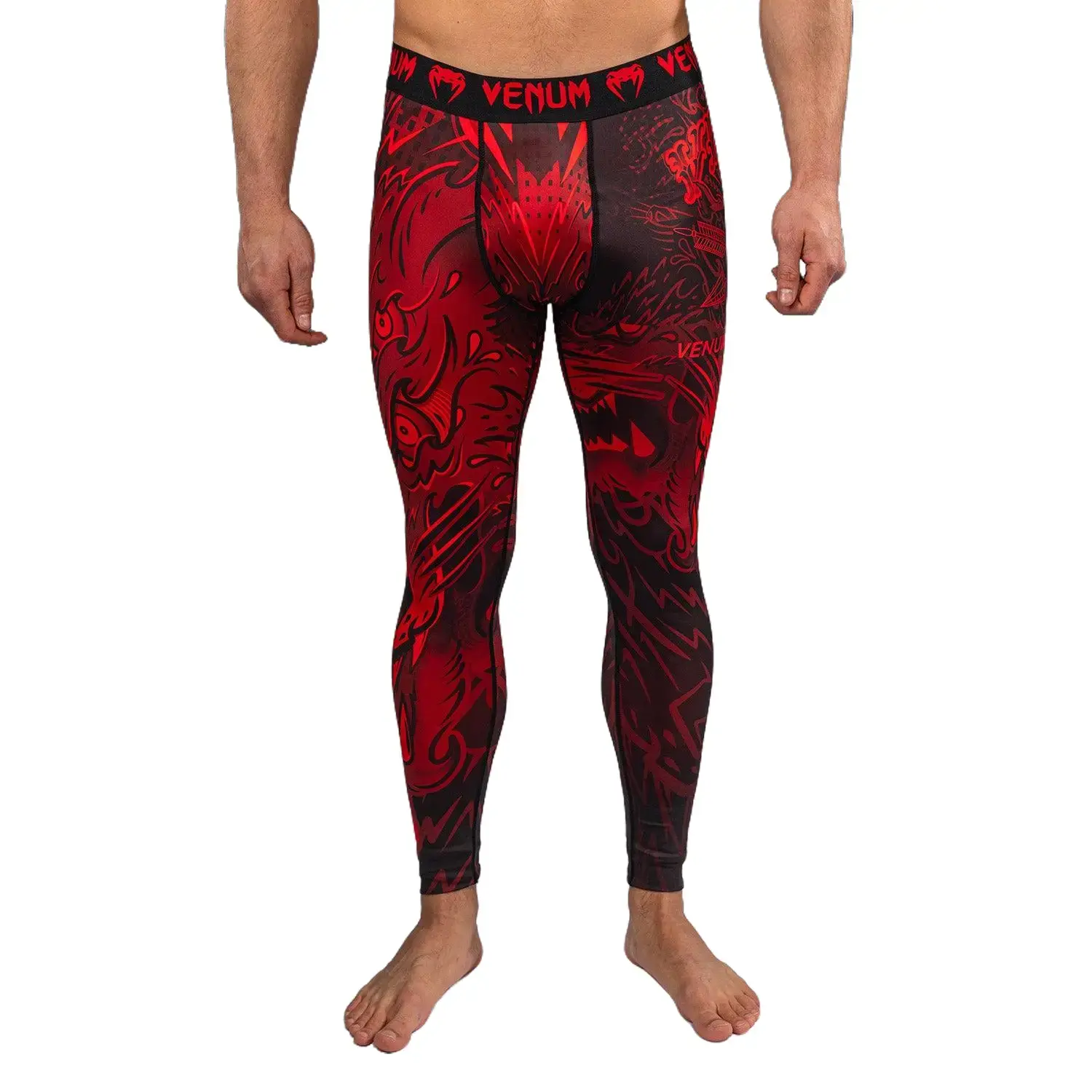 Venum Wolf Atak Spats - Black/Red Breathable Athleisure Fitness Leggings, Professional Sports Clothing for Fitness Activities, Breathable Fitness Leggings