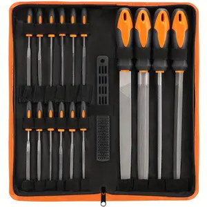 17 piece file tool set with storage box, made of high-quality T12 forged alloy steel, precision flat mouth/triangular/semi-circular/round head large files, including 12 needle shaped files and 1 brush, preferred for party gifts