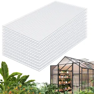 4'*2'*0.24" Twin-Wall Polycarbonate Panels, 10 Pack 80% Light Transmittance Shatterproof UV Protected Thermal Insulation Panels, Weather Resistant Easy Cut for Greenhouse Roof Patio Cover Garden Shed DIY Projects