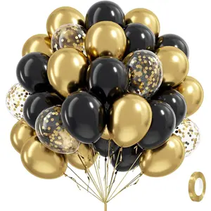 Black and Gold Balloons, 60pcs 12inch Black Metallic Gold Confetti Balloons for Graduation 2025 New Year Anniversary Birthday Party Decorations
