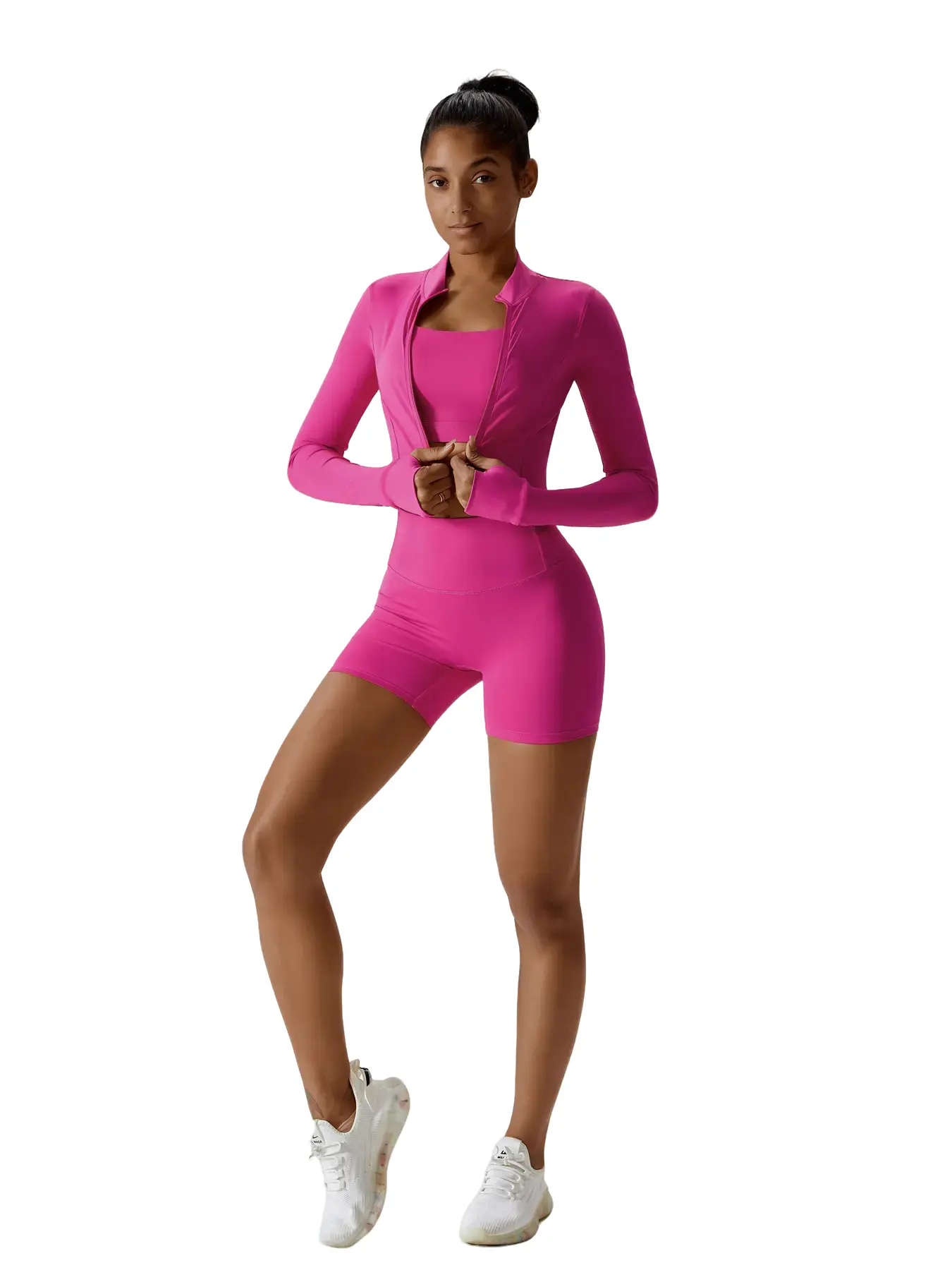 Women's Solid Criss Cross Bra & Funnel Neck Top & Shorts Three-pieces Set, Sportswear Set for Yoga Gym Workout, Ladies Sportswear for All Seasons, Gym