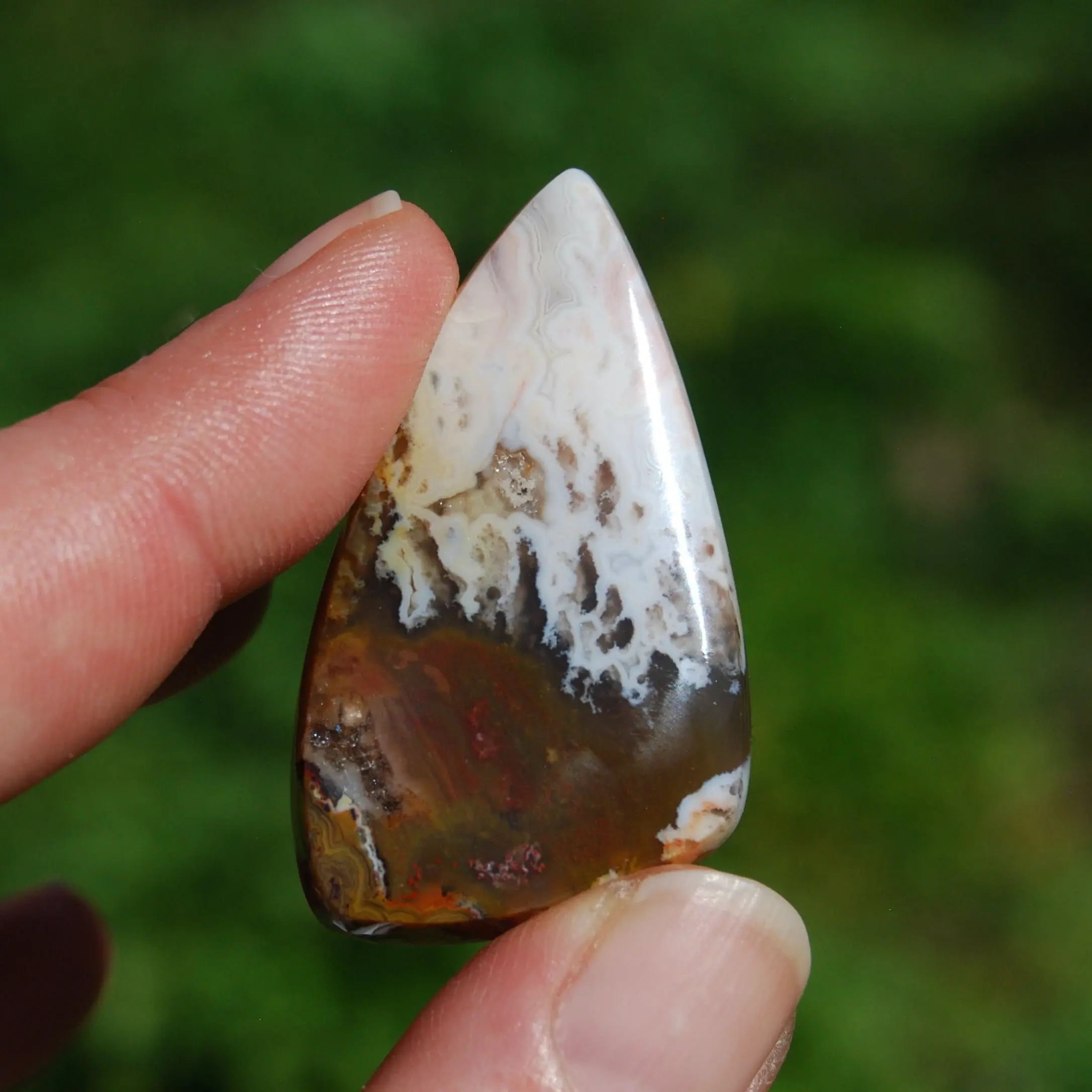 Crystalized Plume Agate Cabochon Freeform Pear, a8
