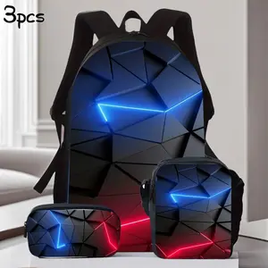 3pcs Backpack with Lunch Bag & Pencil Case - Large Capacity Lightweight Nylon Bookbag Suitable for School, Travel, or Daily Commute - Sporty / Backpack, Ideal Birthday or Holiday Gift