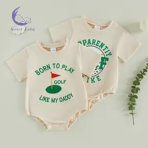 Unisex Baby Romper, Golf-Themed Print, Short-Sleeve Crewneck Jumpsuit, Casual Summer Bodysuit