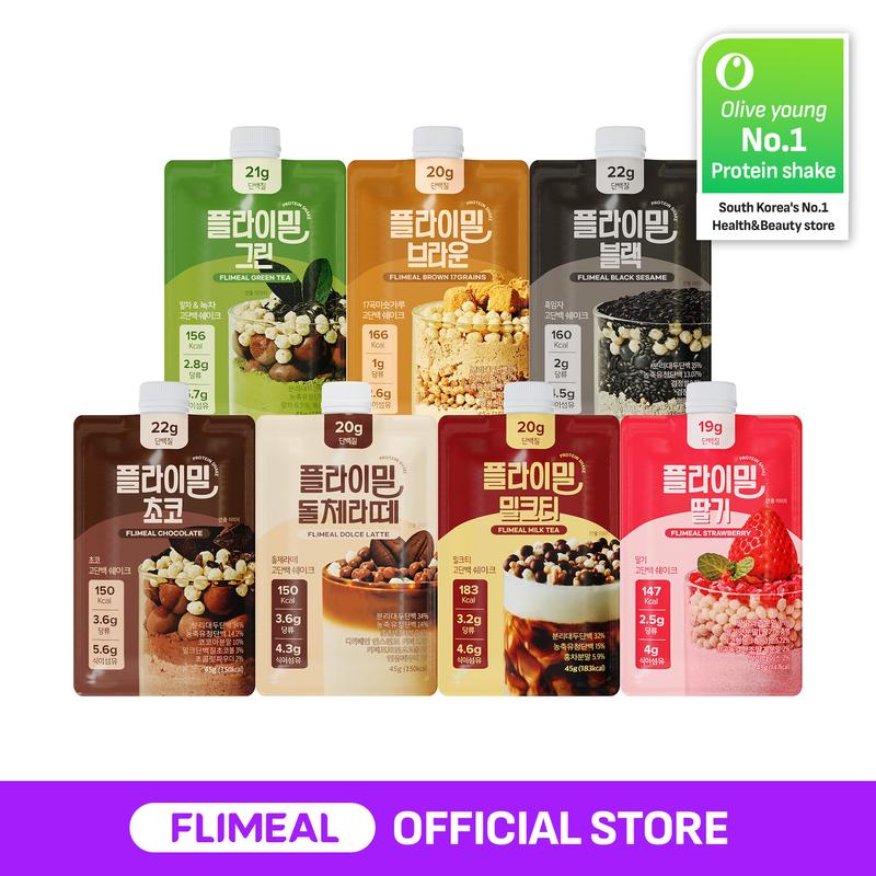 [Fullight Official] Flimeal Crunchy Protein Powder, 20~22g Protein, Low Sugar Keto-Friendly On-the-Go-Pack of 7, Meal Replacement, Easily Digestible Preworkout Drink