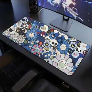 Takashi Murakami Kawaii Cartoon Sunflower Extra Large Desk Mat for Gamers and Creatives, Japanese-Inspired Design, 3 mm Thick Neoprene, Anti-Slip Mousepad desk mouse