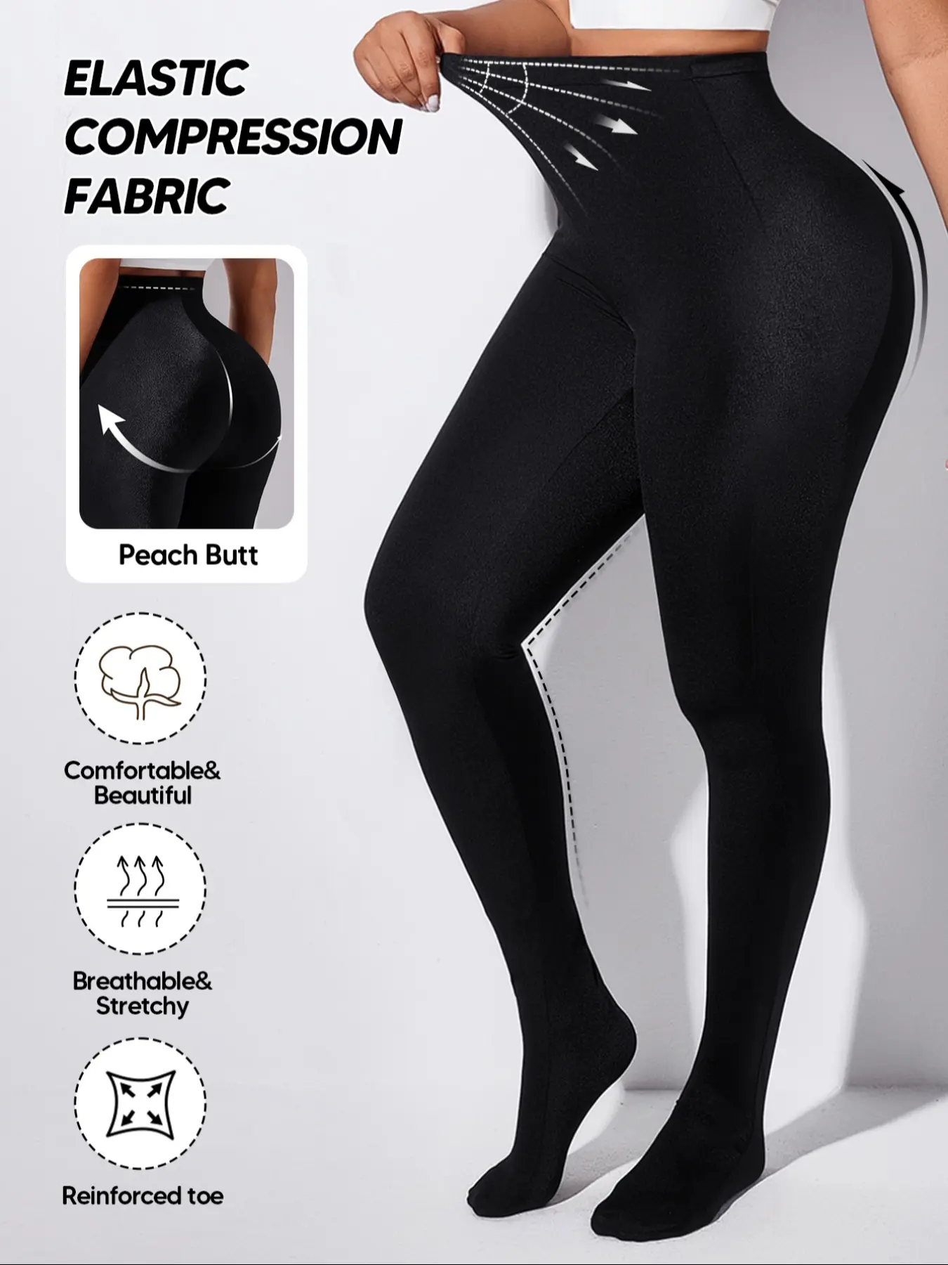 Women's High Waisted Compression Elastic Fabric Footed Tights, Control Top Shaping Opaque Pantyhose Leggings, Womenswear for Dresses & Skirts