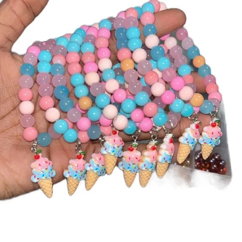 Ice Cream Charm Bracelet with Colorful Beads and Sweet Cones Charms for Kids and Adults
