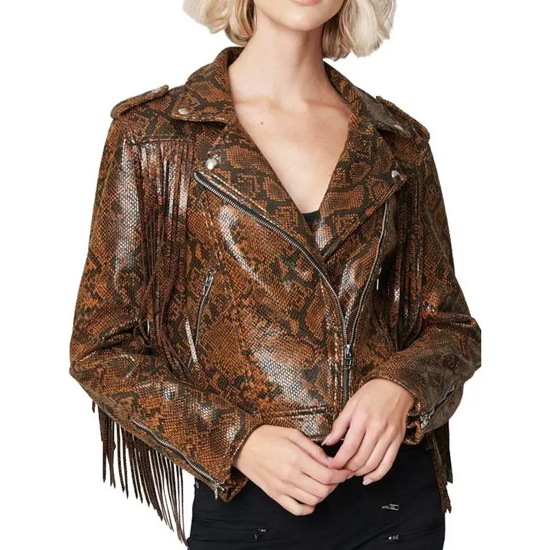 Women's Snake Skin Fringe Leather Jacket