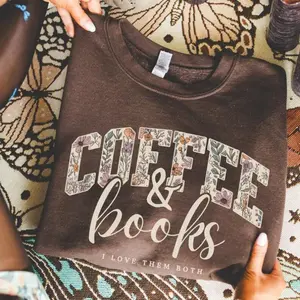 Coffee & Books Sweatshirt, Cute Book Lover Sweatshirt, Book Club Shirt, Cozy Reader Gift, Teacher Back to School Graphic Crewneck