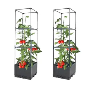 Raised Garden Bed Planter Box with Grid Frame, Self-Watering Tomato Planter, Indoor Climbing Vegetable Plant Pot, Outdoor Tomato Cage
