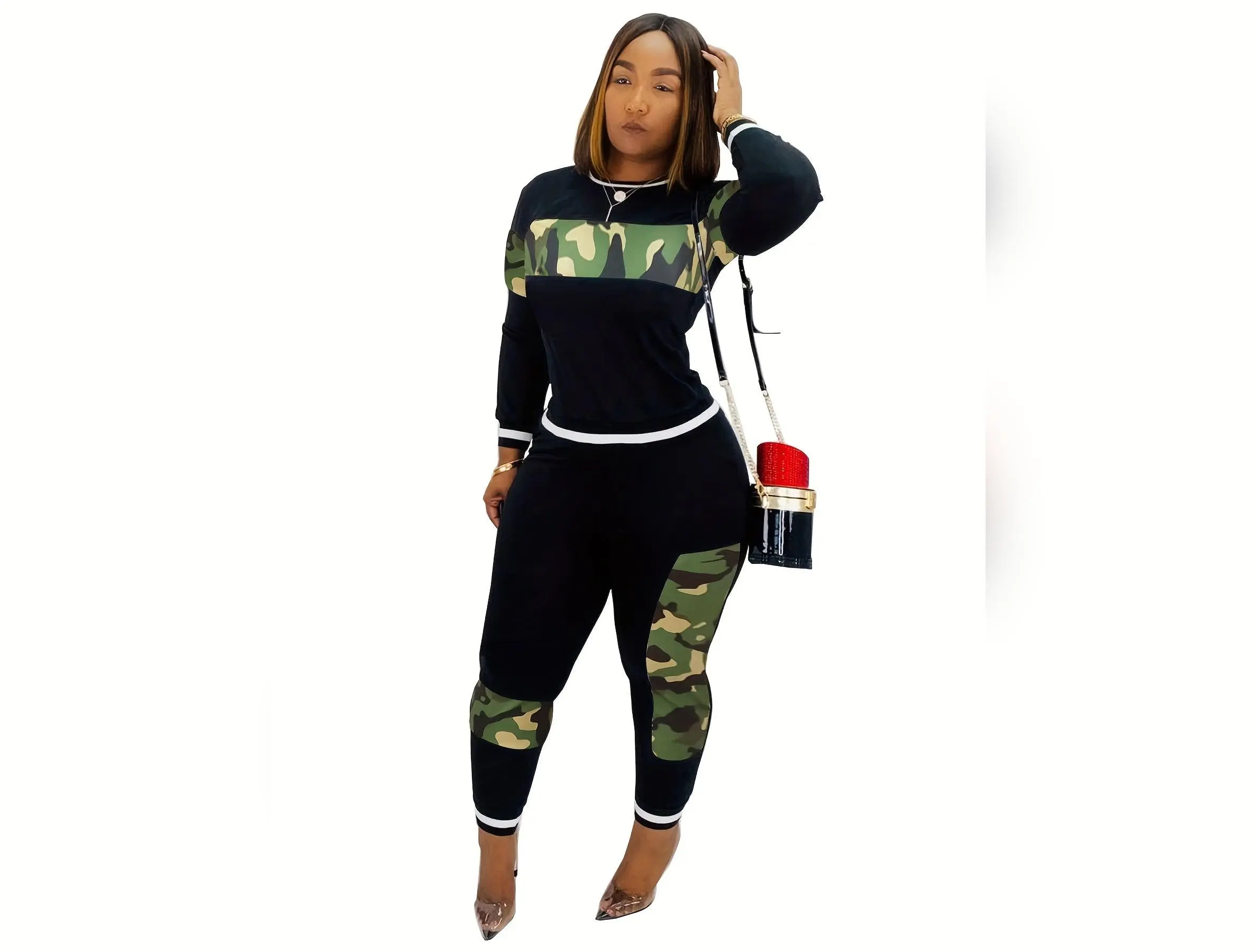 Women's Casual Two Piece Outfits Leopard Print Long Sleeve Pullover Tops Bodycon Pants Tracksuit Jogger Set