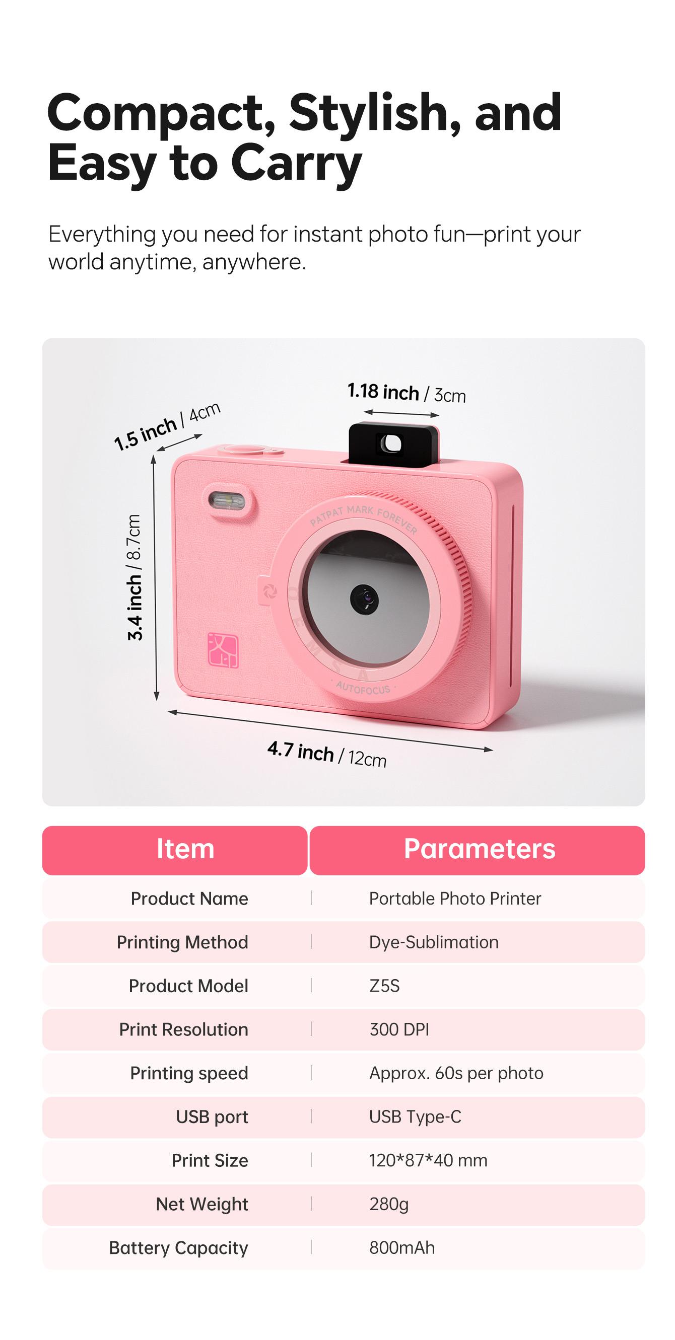 Hanin Instant Print Camera & 2x3 Portable Bluetooth Photo Printer for iPhone & Android, Full-Color Dye-Sub Ink-Free Printing, Print from Phone or Camera, for Travel, Party, Couple & Family Photos, GiftedInLove