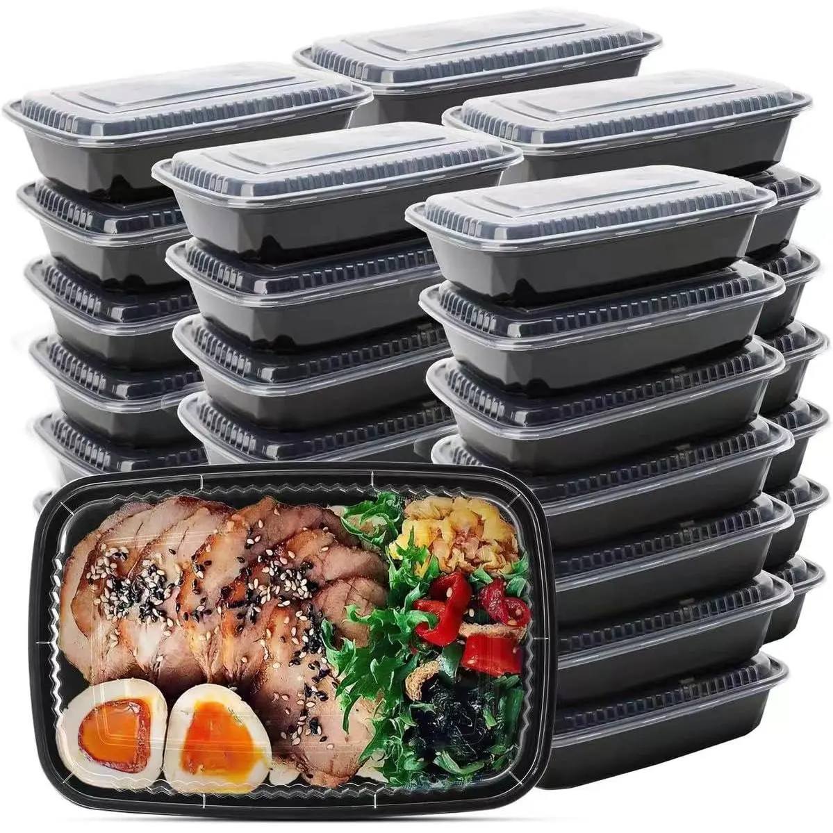 Meal Prep Container, 50 Pack 32 oz  Storage Containers with Lids, Disposable Bento Box  Plastic Lunch Box,  Take-Out Box Microwave Dishwasher Freezer Safe