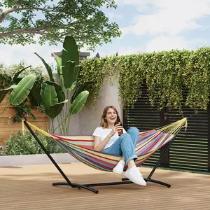 500lbs Heavy Duty Double Hammock with Steel Stand, Portable Indoor Outdoor Hammock, Space Saving Design with Carry Bag for Patio Garden Backyard