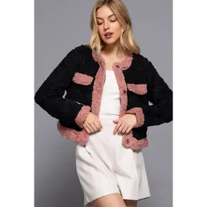 Long Sleeve Pocket Detail Faux Fur Jacket