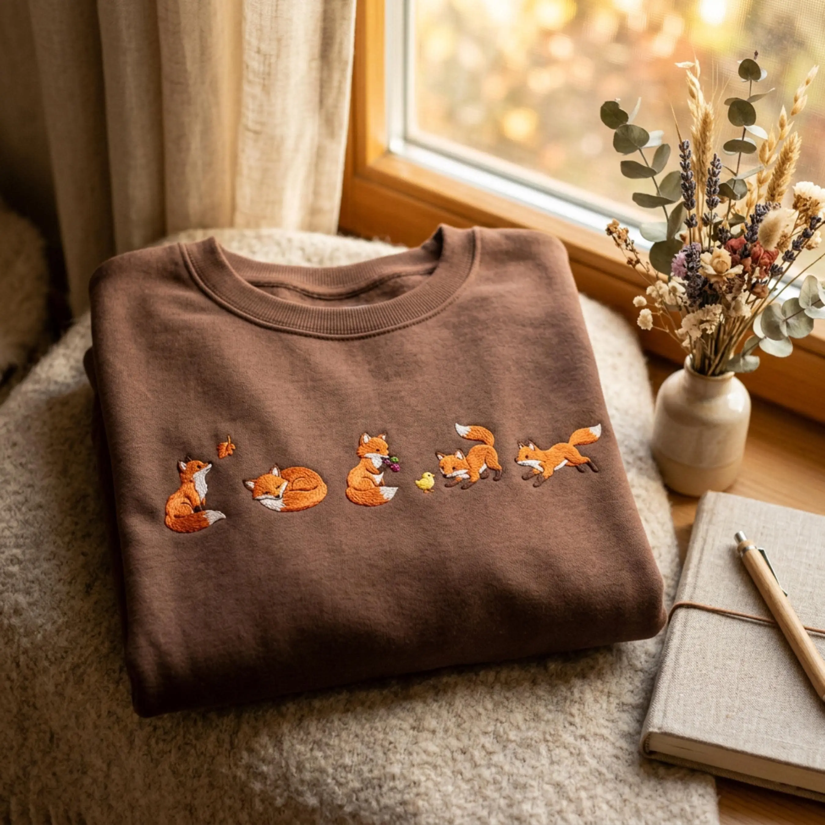 [MADE IN US] Embroidered Fox Sweatshirt T Shirt Hoodie, Cottagecore Forest Animal Shirt