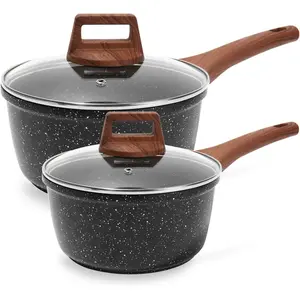 1.5 QT & 2.5 QT Sauce Pan Set with Lids, Nonstick Small Soup Pot Compatible with All Stovetops (Gas, Electric & Induction), PFOA Free, Black