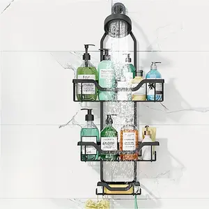 Shower Rack, 2 Tier Bathroom Organizer Caddy with Soap Holder, Punch Free Shower Storage Rack, Bathroom Accessories, Shower Essentials