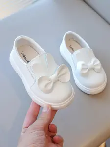 Toddler Girl's Solid Color Bowknot Design Slip on Flats, Casual Comfortable for Daily Wear, Perfect for Students and Outdoor Wear, Bowknot Design Shoes