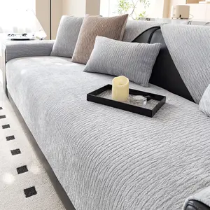 1 PC Stylish Minimalist Chenille Sofa Cover, Classic Solid Color Non-Slip Couch Protector - Scratch-Resistant, Dustproof, Stain-Resistant, Fur-Repellent, Pet-Friendly Slipcover for 1/2/3/4-Seater Sofas, All-Season Machine Washable Living Room Cover