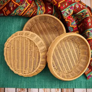 3pcs handmade woven baskets/coffee table trays/living room decoration baskets/washable storage baskets/storage baskets/drying trays/bathroom storage baskets/lightweight and easy to manage small items/plastic rattan subverts imagination/Super Bowl/Wedding