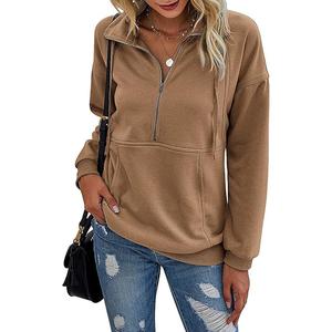 PrettyGarden Women's Casual Long Sleeve Lapel Zipper Sweatshirt Drawstring Loose Pullover Tops Fall Sweater-Womenswear Cotton Fabric