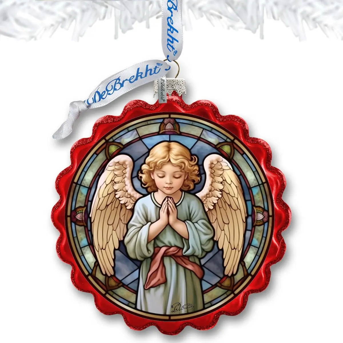 Designocracy 759-055 Unique Hand-Painted Handmade Satin 4 x 3 in. Little Angel Wreath Glass Ornament - Painting-Infused Vintage Christmas Decor for Christmas Home Festive Display, Boxed