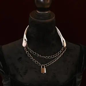 White Leather & Gunmetal Martingale Collar