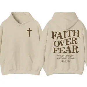 Faith Over Fear Hoodie – Christian Graphic Pullover with Cross, Inspirational Bible Verse Hoodie, Religious Casual Streetwear Apparel, Unisex Top