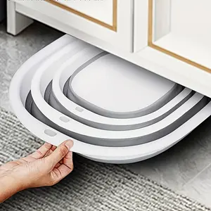 3-Piece Thick Foldable Washbasins Set, Multi-Functional for Face Washing, Vegetable Cleaning, Underwear Washing, Foot Soaking, Durable Plastic, Vintage Style, Collapsible Foot Bath