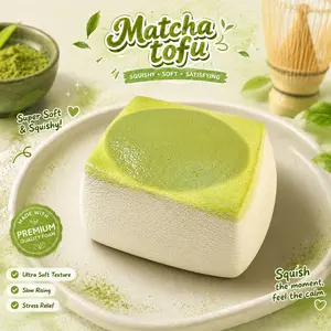 Viral TikTok Squishy, Smooth Silicone Touch, Matcha Dessert Tofu with Coffee Bean Decor, Mindful Fidgeting, All Ages
