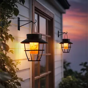【Christmas Gift】2pack Solar Lanterns Outdoor, Solar Flame Lights Outdoor Dancing Flame Hanging Lantern Waterproof Hanging Lights Lanterns Decorative Patio Deck Yard Garden (2 Pack)