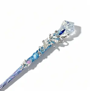 SaintMagic Aurora Crystal Frostvine Wand, Wizard Academy Style Handmade Natural Crystal Fantasy Wand for Adult Collectors, Cosplay Prop, Blue Purple Gem Wand Gift with Box