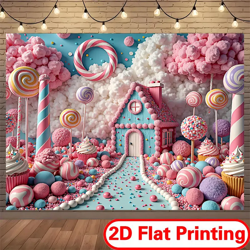 Whimsical Candy-Themed Synthetic Cloth Backdrop Banner - 2D Flat Printing, 39.3x59in/100x150cm & Multiple Sizes, Party Decoration Supplies for Birthday Party, All-Season Photo Booth Prop, Home Supply