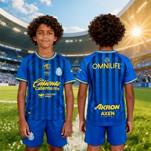 25 26 Chivas de Guadalajara Mexico LIGA MX Third Away Blue Kids' Short-Sleeve and Shorts Soccer Kit Set – Casual Soccer Jersey