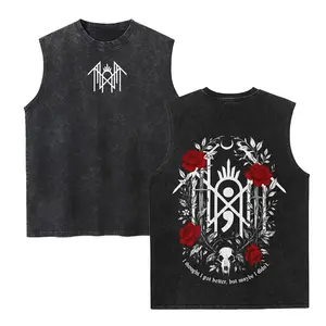 Retro Sleep Token Washed Tank Top, Gym Essential, Vintage Casual Crewneck Sleeveless Menswear T-shirts Classic Cotton Fabric Streetwear