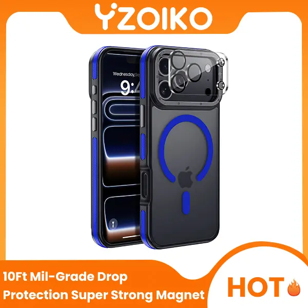 YZOIKO Luxury Durable MagSafe-Compatible Wireless Case for iPhone 17 Pro Max (6.9 in) - 10Ft Military-Grade Shockproof Cover with Camera Lens Protector, Blue Bumper, Mobile Phone Accessories